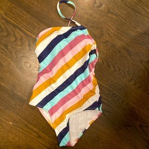 Striped one shoulder swimsuit